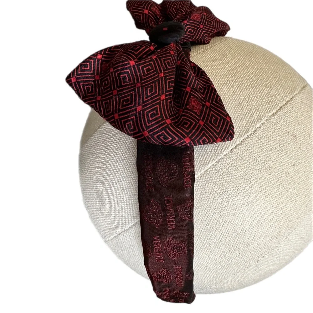 CUSTOM, ONE-OF-A-KIND VERSACE SILK TIE HEADBAND W/ BOW